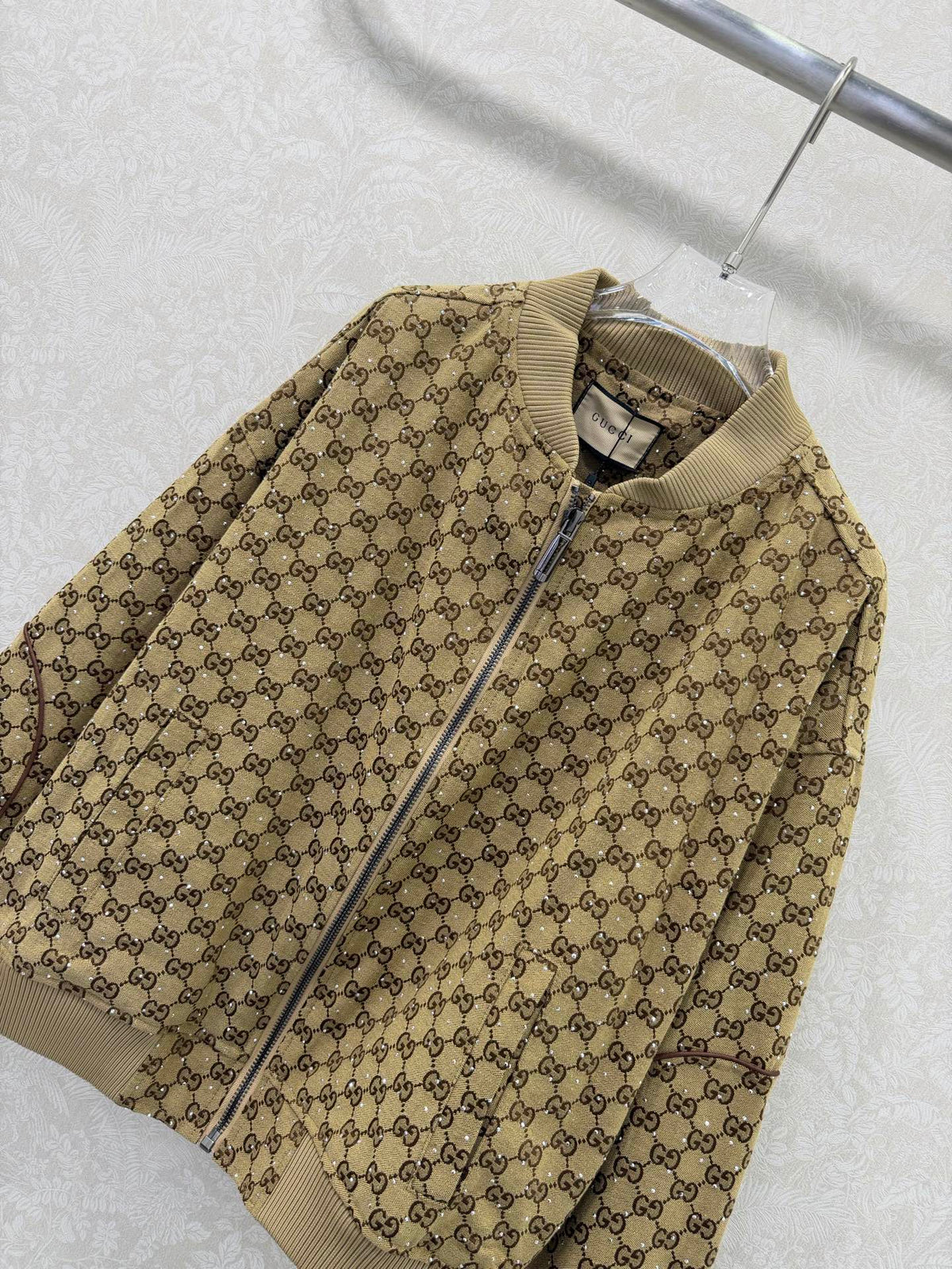 GG Rhinestone Jacket Brown Beige Rhinestone Jacket 353045