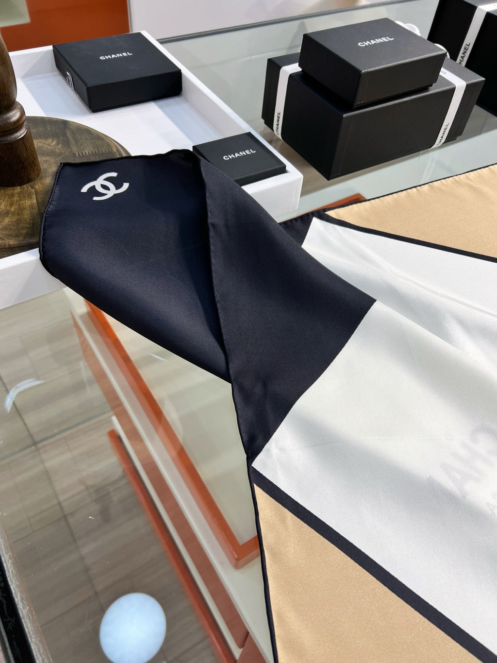 CC Scarf 90x90 Ecru. Beige. Burgundy & Black Silk Twill 204025