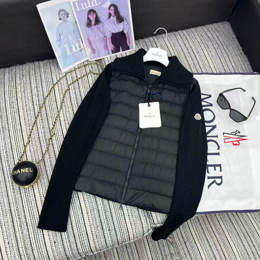 MC 2025 Quilted Knit-panel Puffer Jacket Black Polyester Wool 528747