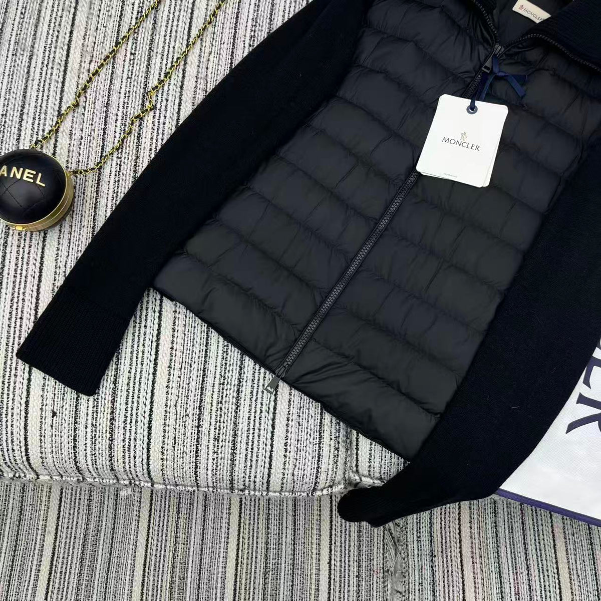 MC 2025 Quilted Knit-panel Puffer Jacket Black Polyester Wool 528747