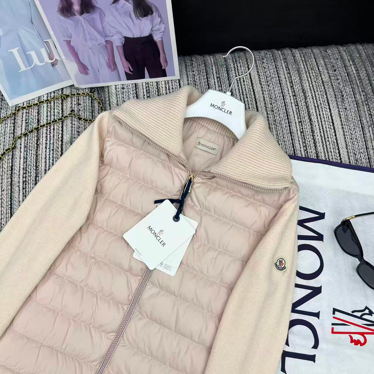 MC 2025 Quilted Knit-panel Puffer Jacket Nude Pink Polyester Wool 528746