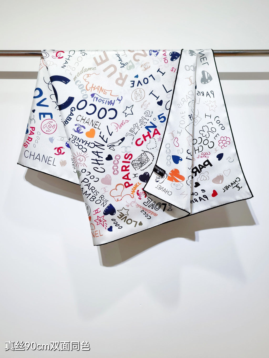 CC Love Coco Scarf 90x90 White Twill Silk 212056