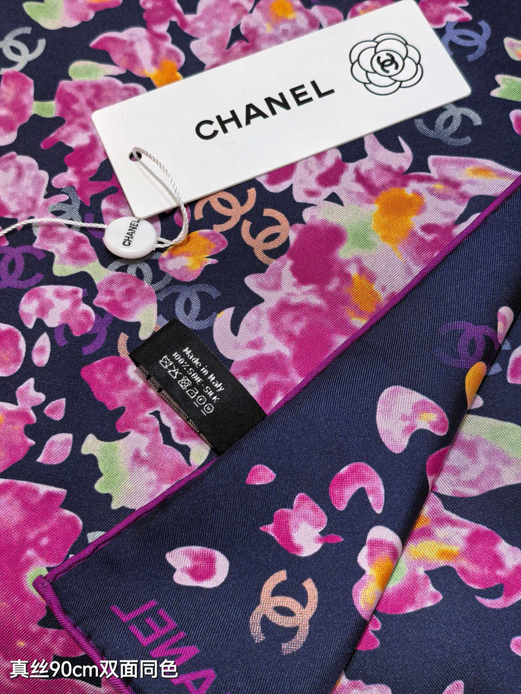 CC 25ss Scarf 90x90cm Navy Blue Colorful Silk Twill 209932