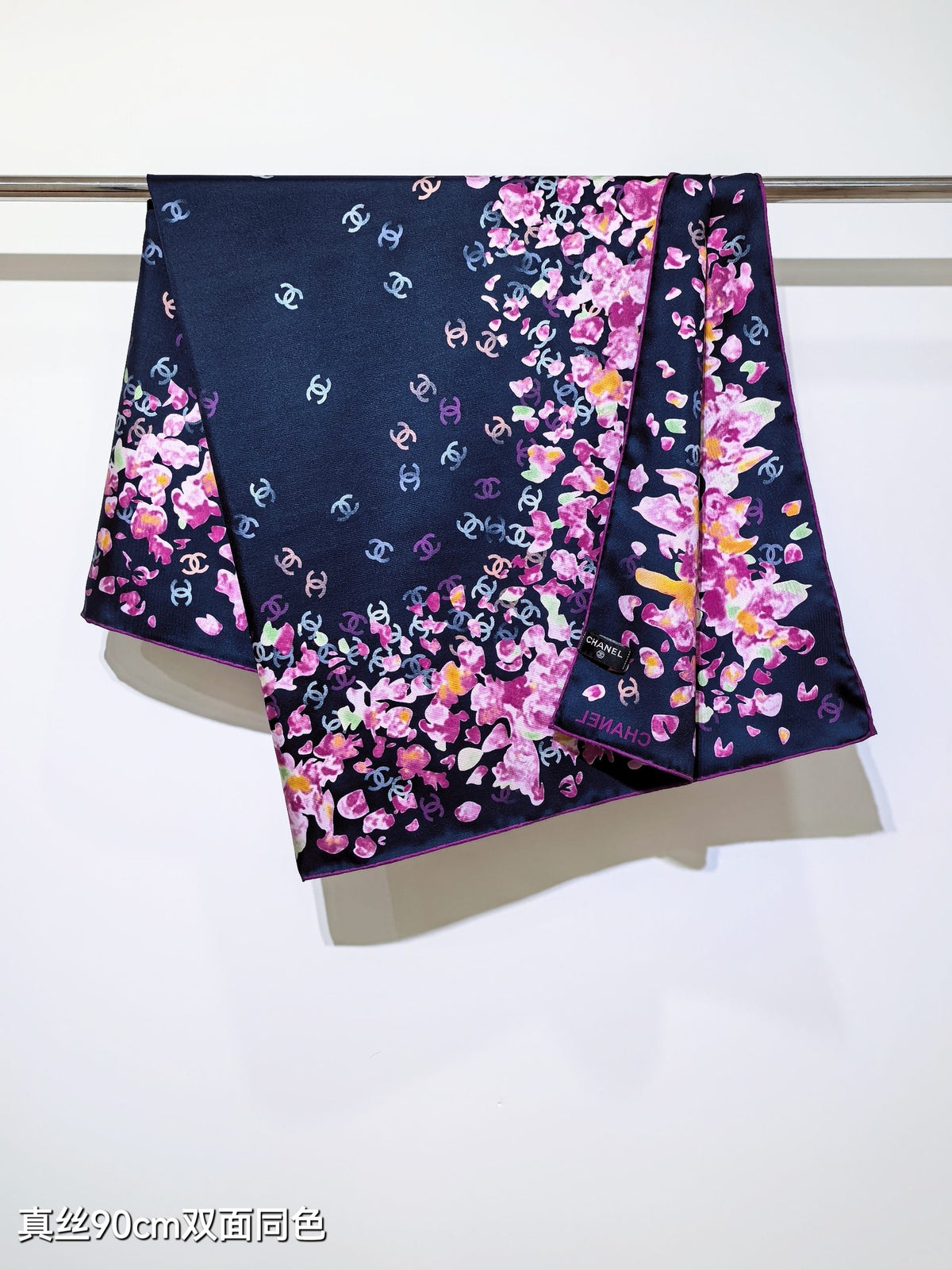 CC 25ss Scarf 90x90cm Navy Blue Colorful Silk Twill 209932