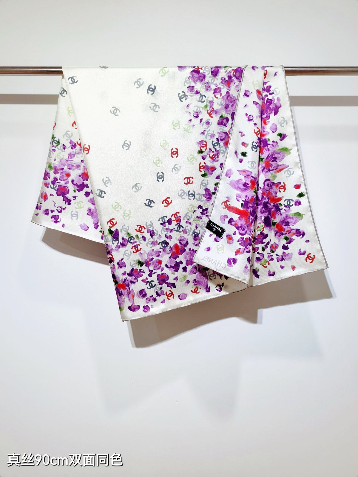 CC 25ss Scarf 90x90cm Purple Colorful Silk Twill 209931