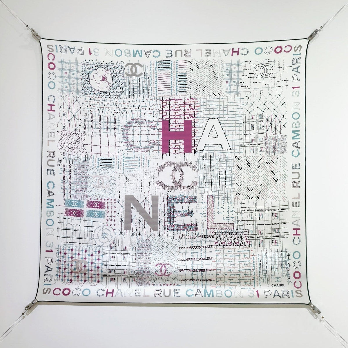 CC 25 Scarf 90CM In White Purple Colorful Cashmere 293047