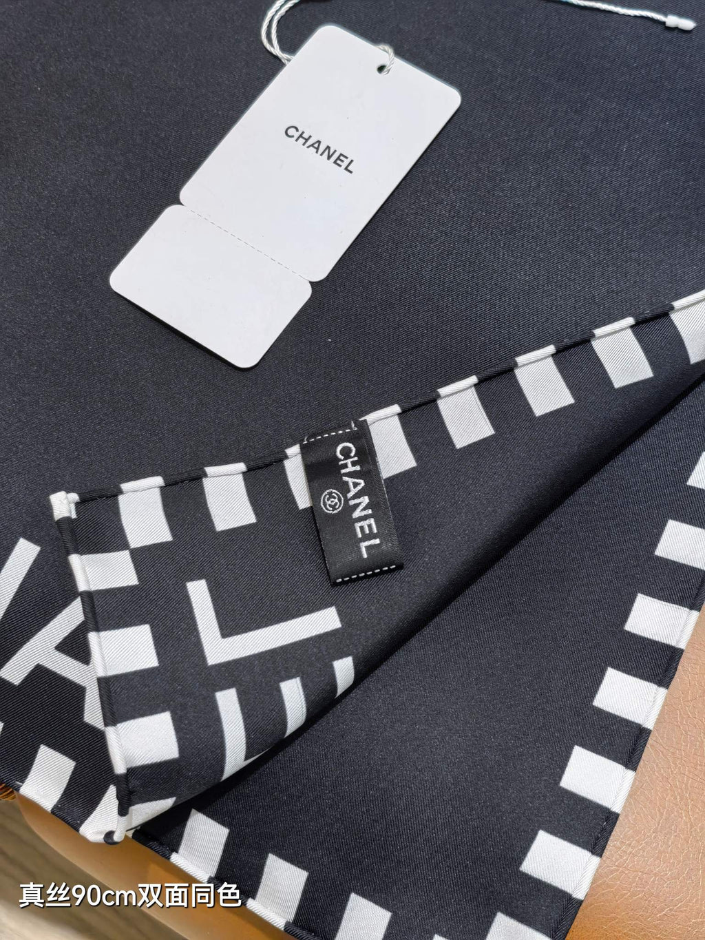 CC Double-sided  Scarf 90cm Black Twill Silk 173969