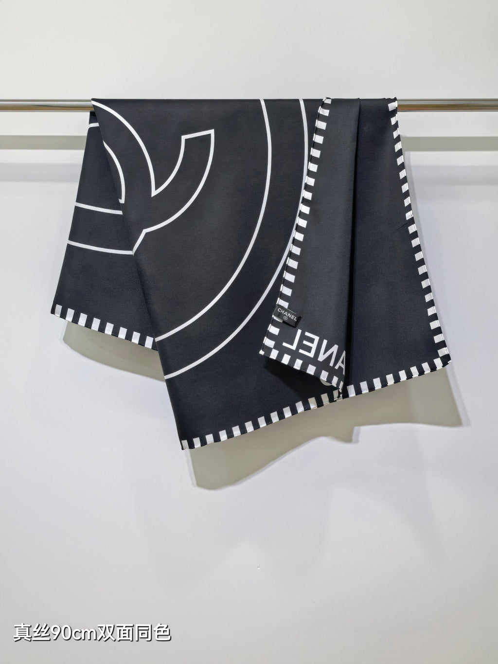 CC Double-sided  Scarf 90cm Black Twill Silk 173969