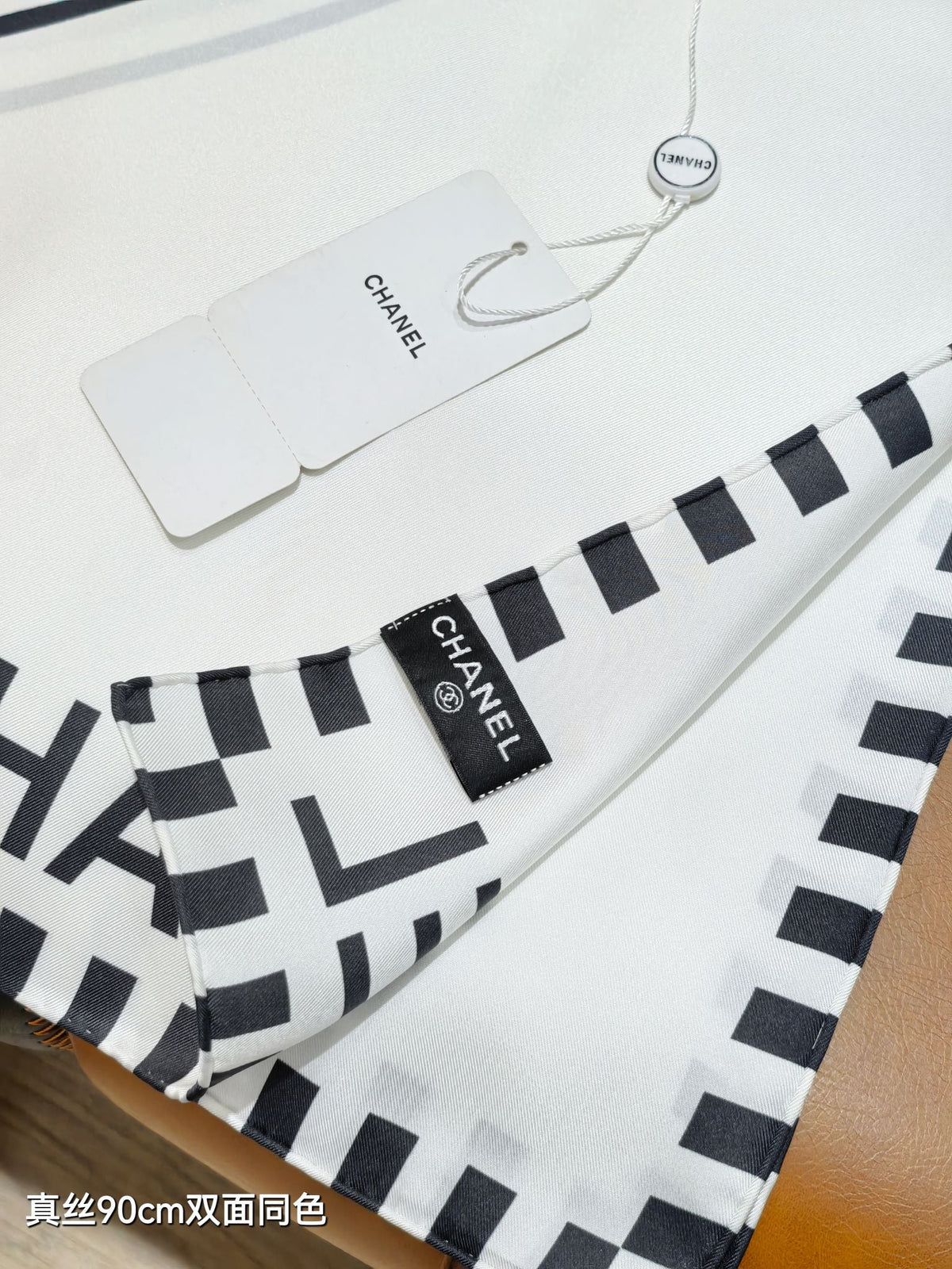 CC Double-sided  Scarf 90cm White Twill Silk 173970