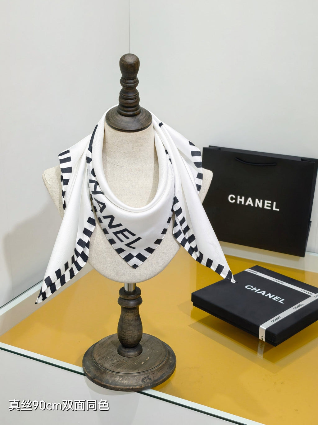 CC Double-sided  Scarf 90cm White Twill Silk 173970