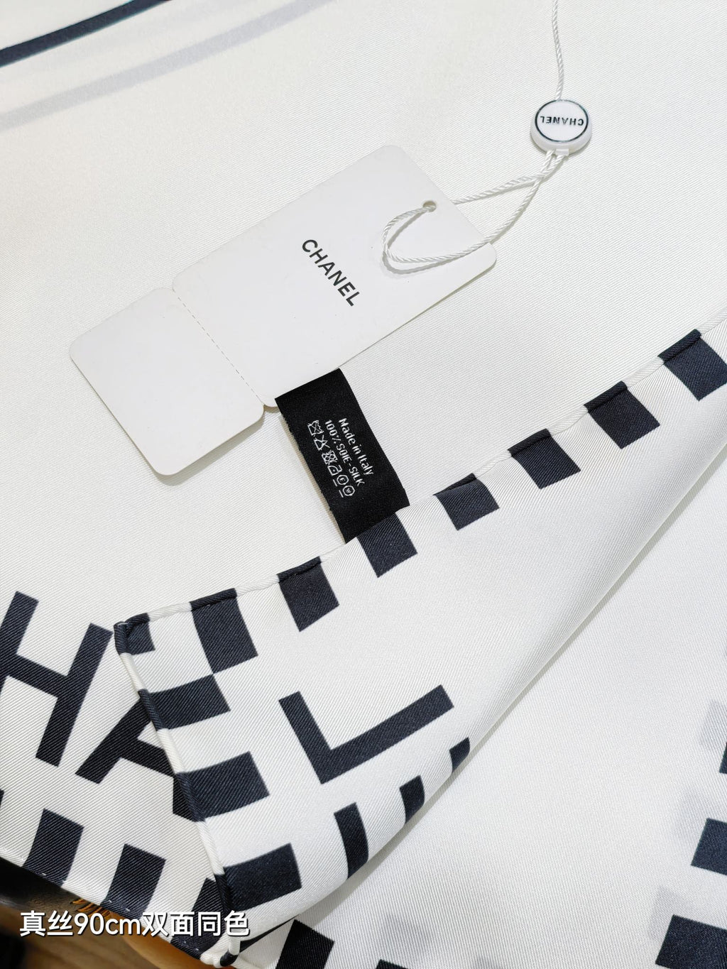 CC Double-sided  Scarf 90cm White Twill Silk 173970