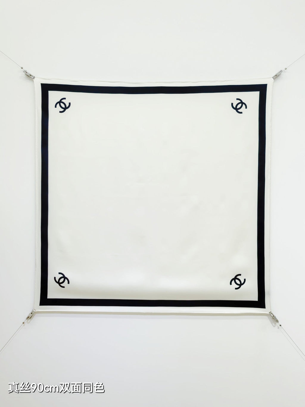 CC 26s Scarf 90x90 Black White Twill Silk 212061