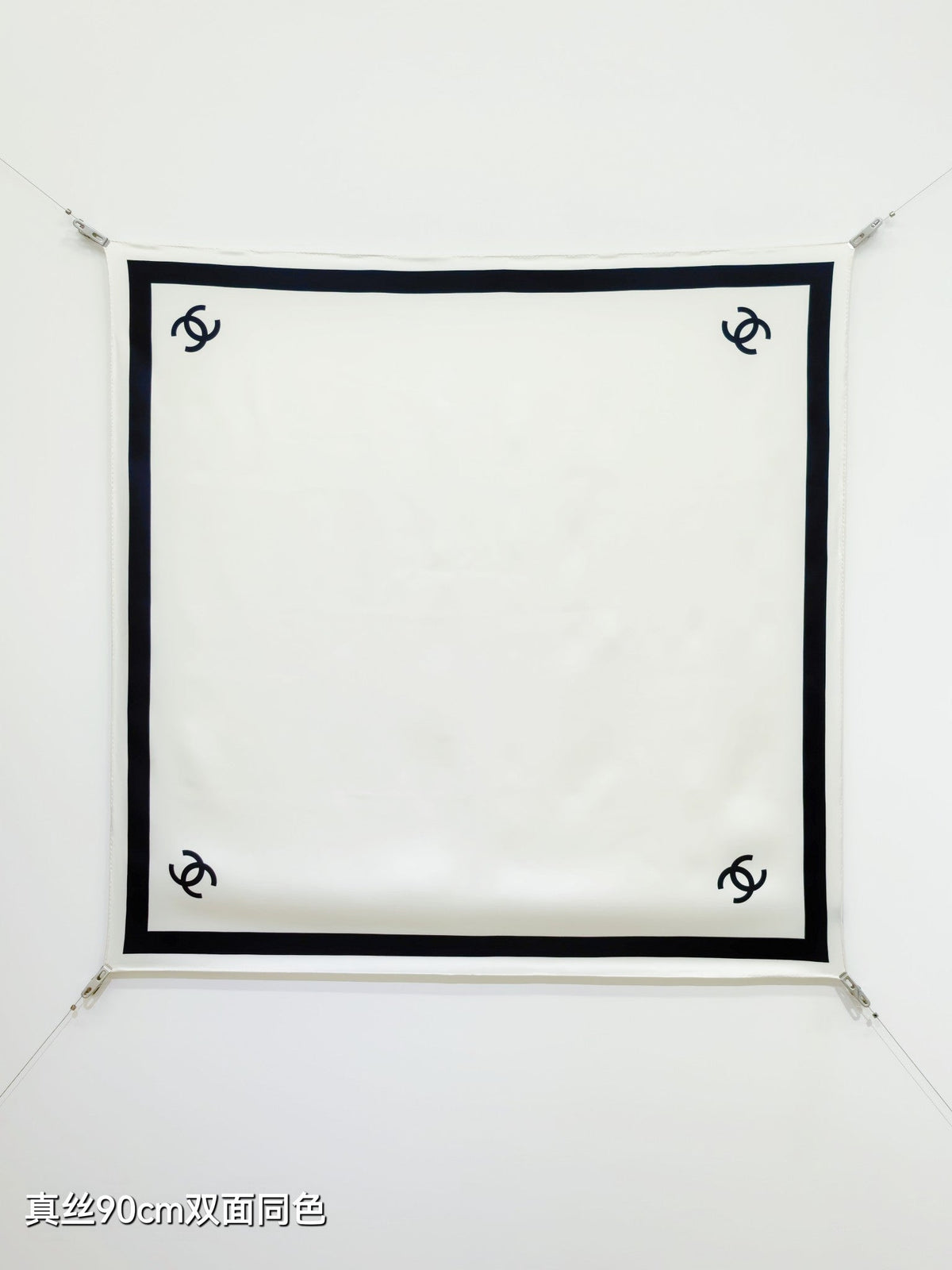 CC 26s Scarf 90x90 Black White Twill Silk 212061