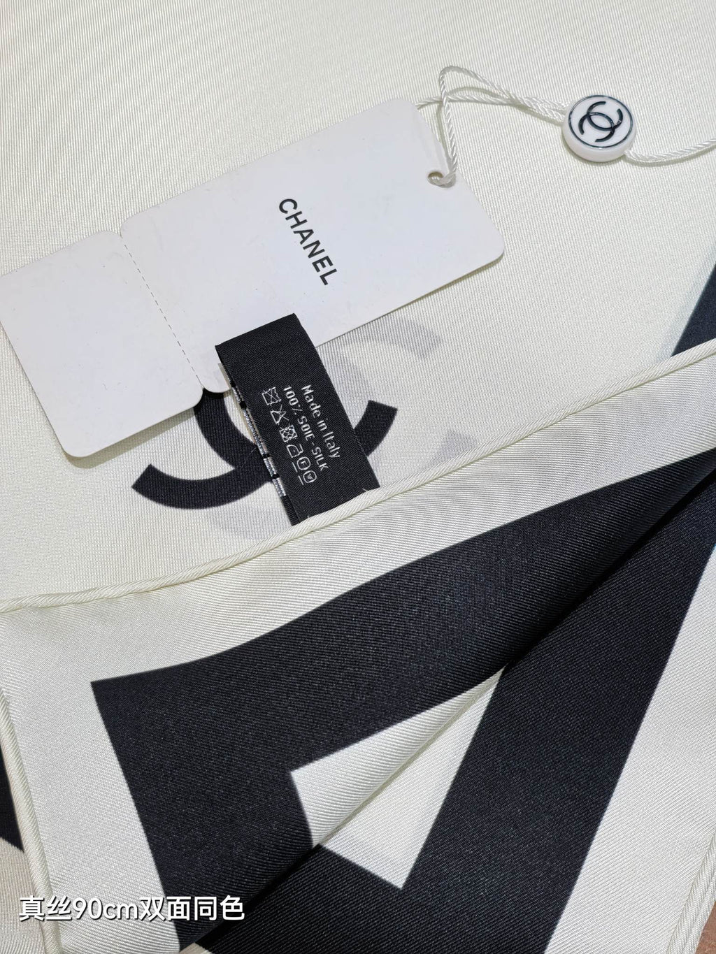 CC 26s Scarf 90x90 Black White Twill Silk 212061
