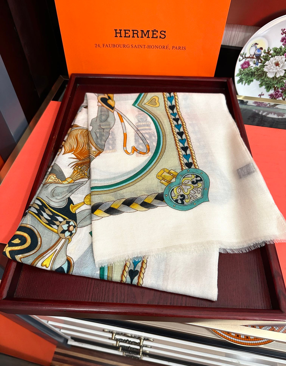 HM 25s Scarf 200cm White Beige Blue Cashmere 976425