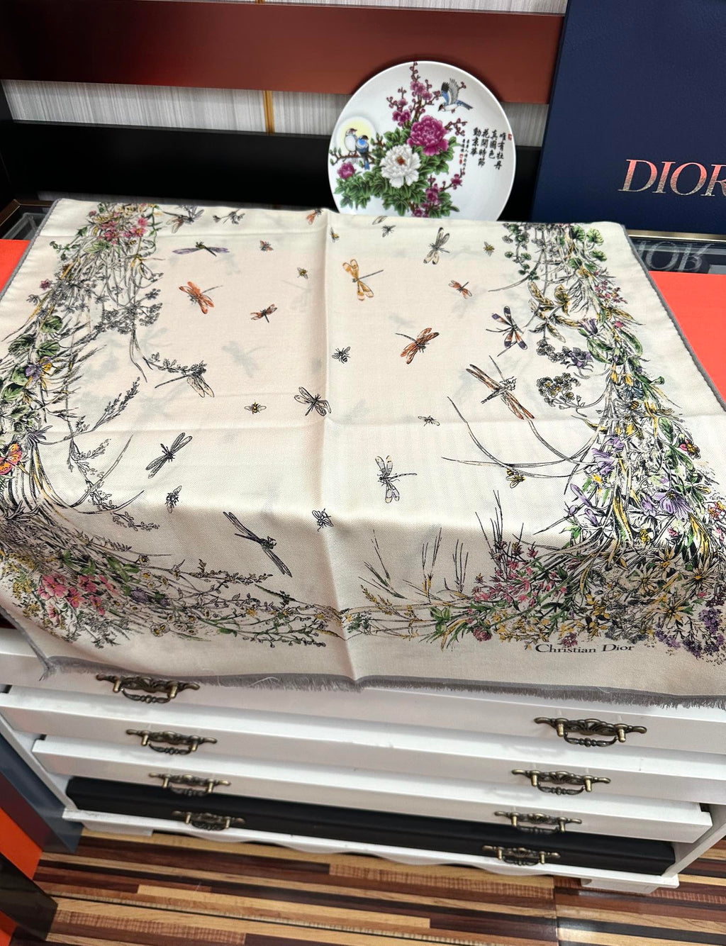 CD Double-Sided Scarf 185cm Ivory Multicolor Cashmere 153119