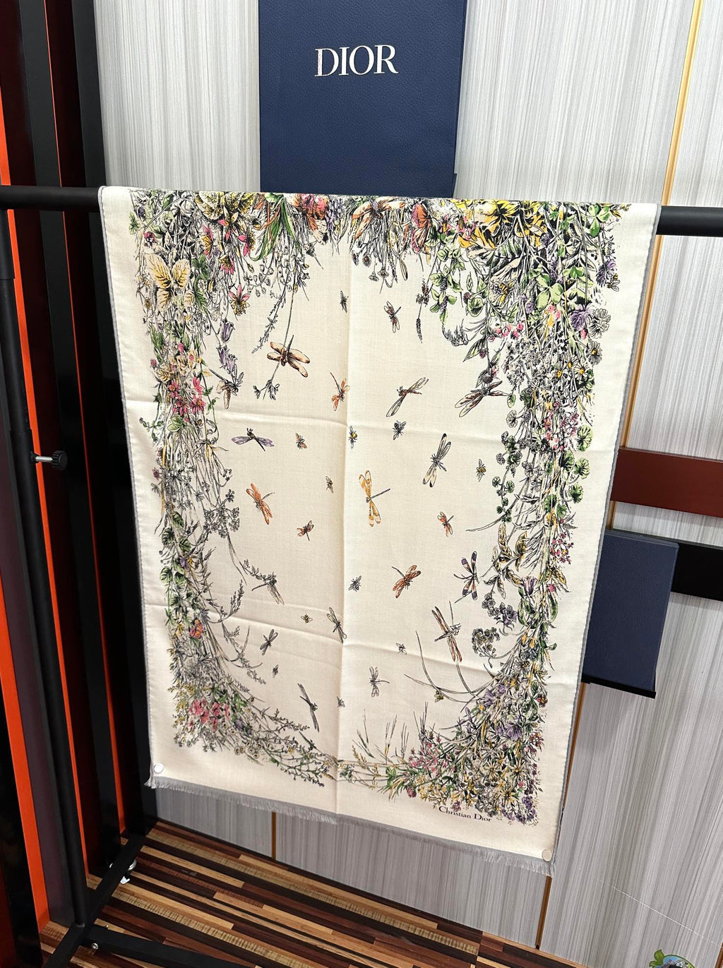 CD Double-Sided Scarf 185cm Ivory Multicolor Cashmere 153119
