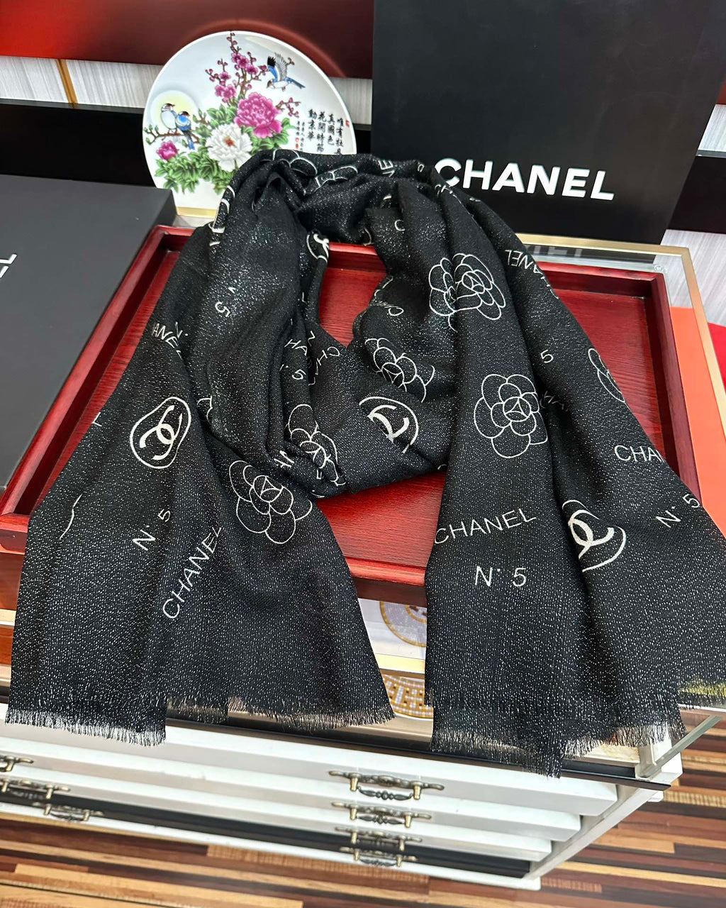 CC 26s Scarf 200cm Black Cashmere 271203