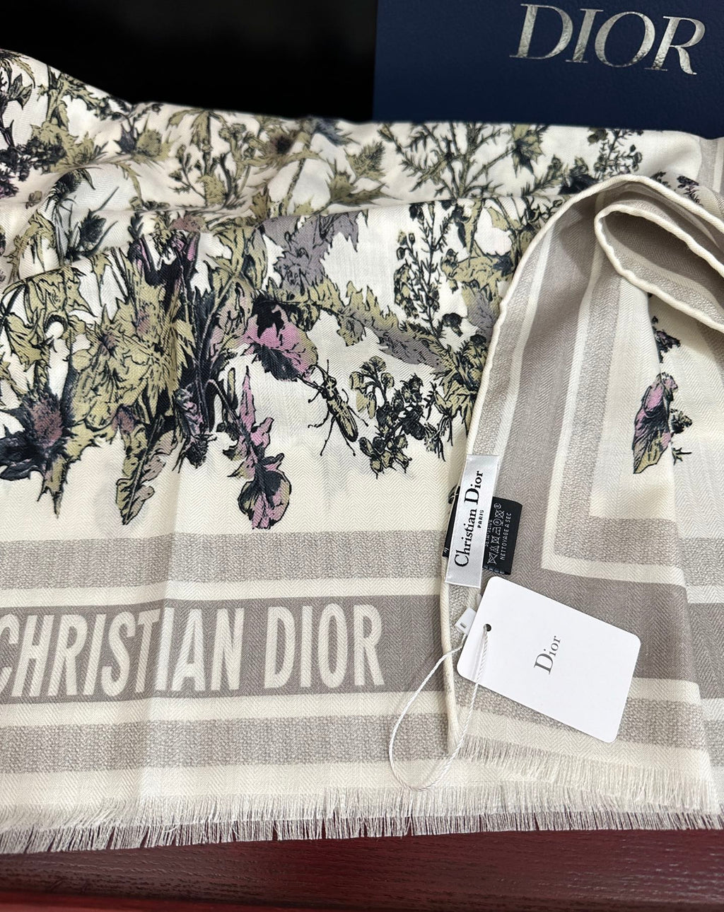 CD Double-Sided Chardons Scarf 185cm White Gray Cashmere 271211