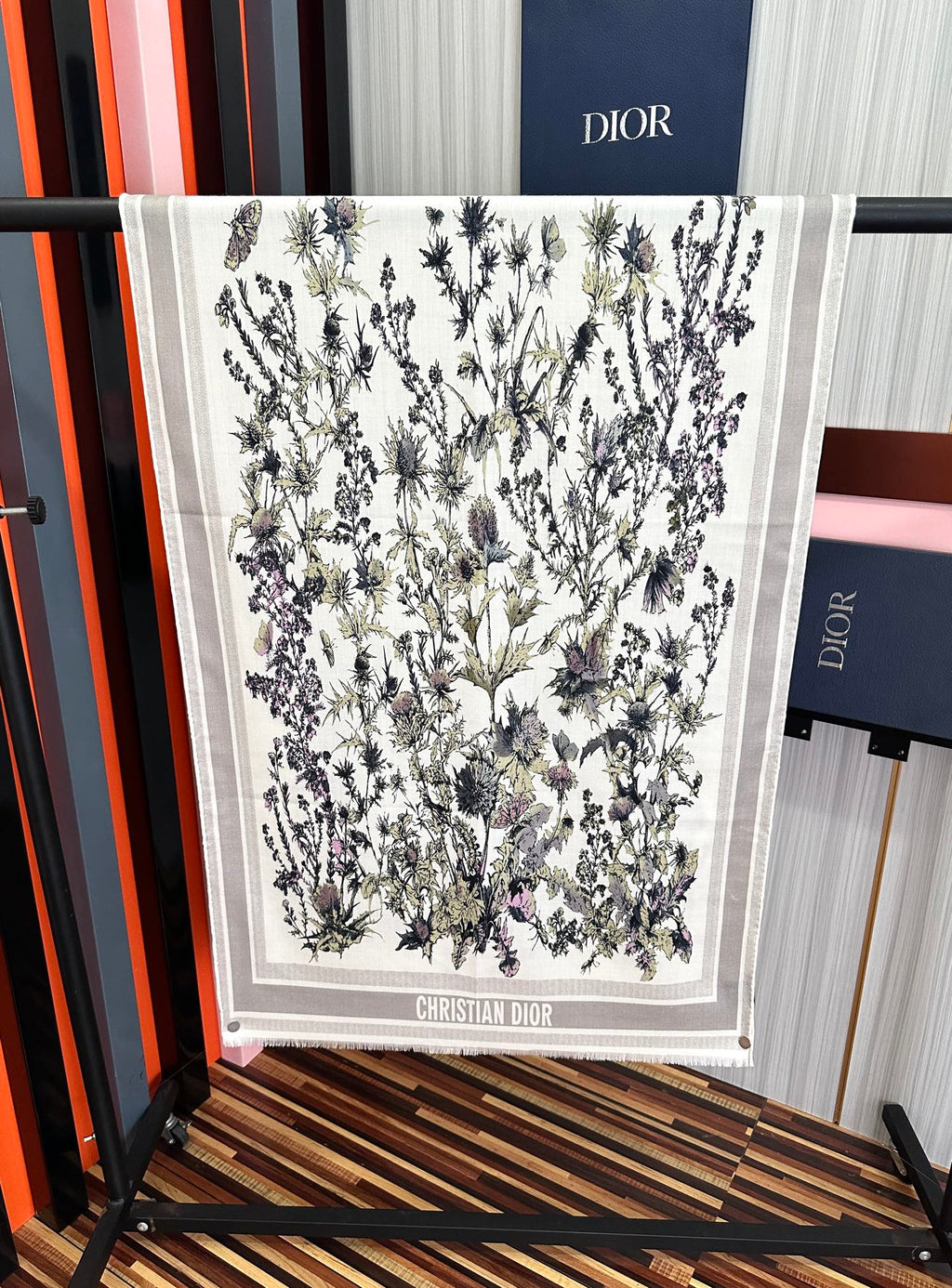 CD Double-Sided Chardons Scarf 185cm White Gray Cashmere 271211