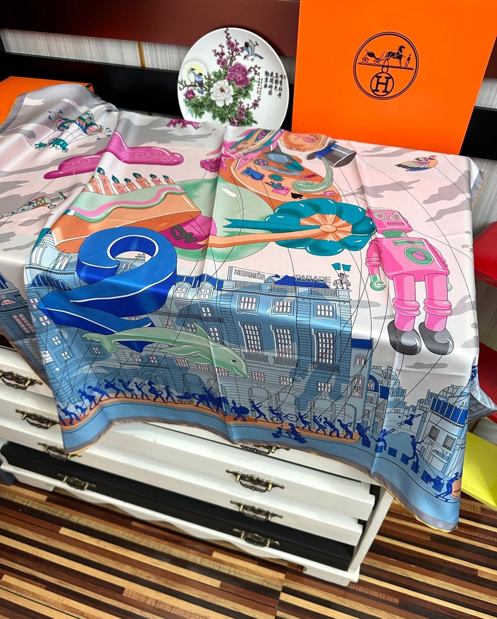 Hermes 26s Printed Square Scarf 90 In Silk 307340