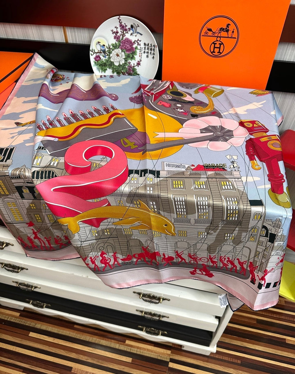 Hermes 26s Printed Square Scarf 90 In Silk 307341