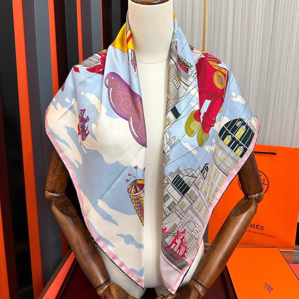 Hermes 26s Printed Square Scarf 90 In Silk 307341