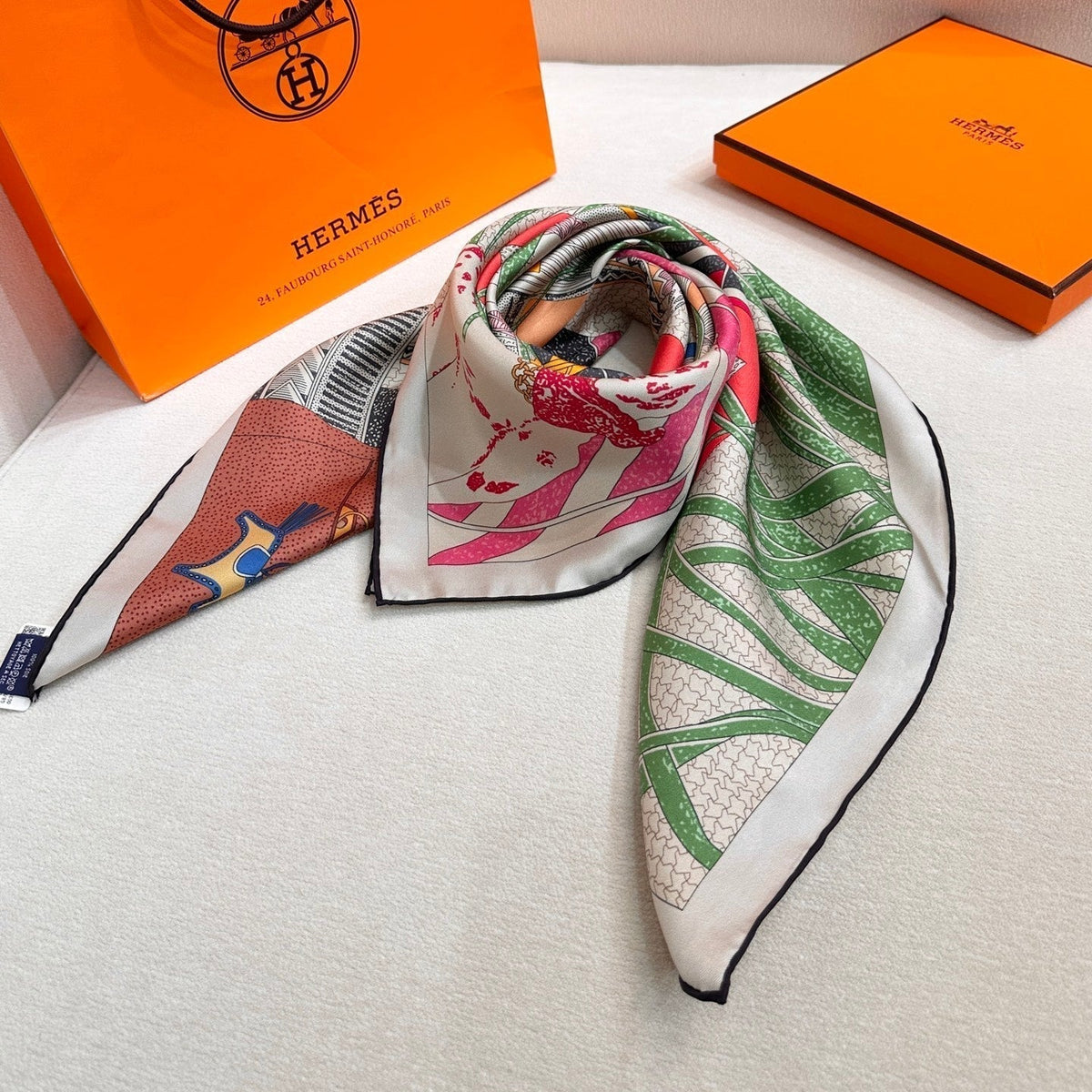 Hermes 26s Printed Square Scarf 88 In Silk 309444