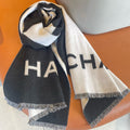 CC Large Double C Scarf 200cm Black White Cashmere 150400