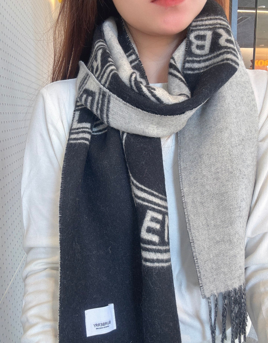BBR Long Scarf 170CM Black Calico Cashmere 150404