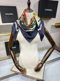 CC Bandana 90 Scarf Navy Blue Colorful Silk Satin