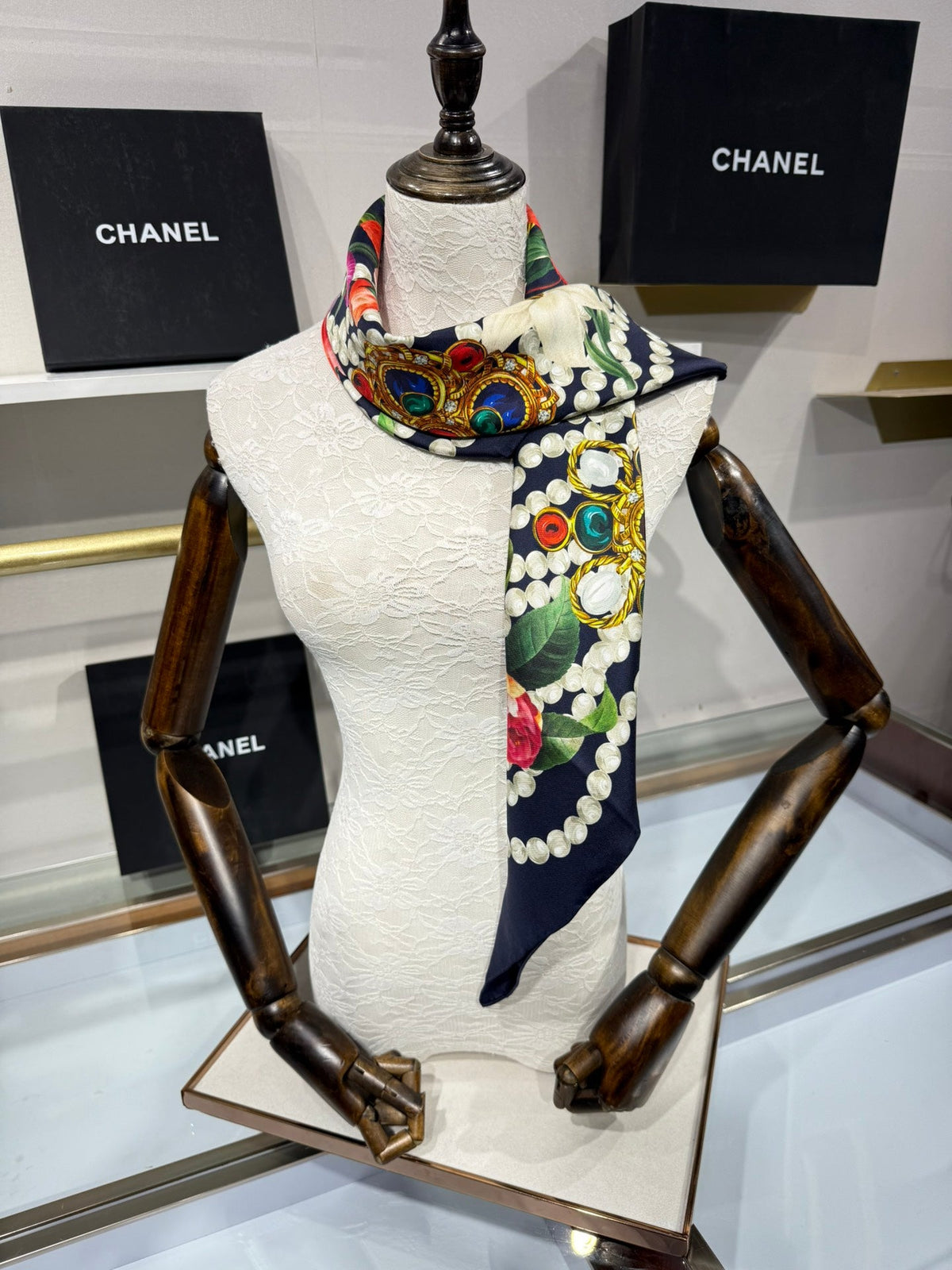CC Bandana 90 Scarf Navy Blue Colorful Silk Satin