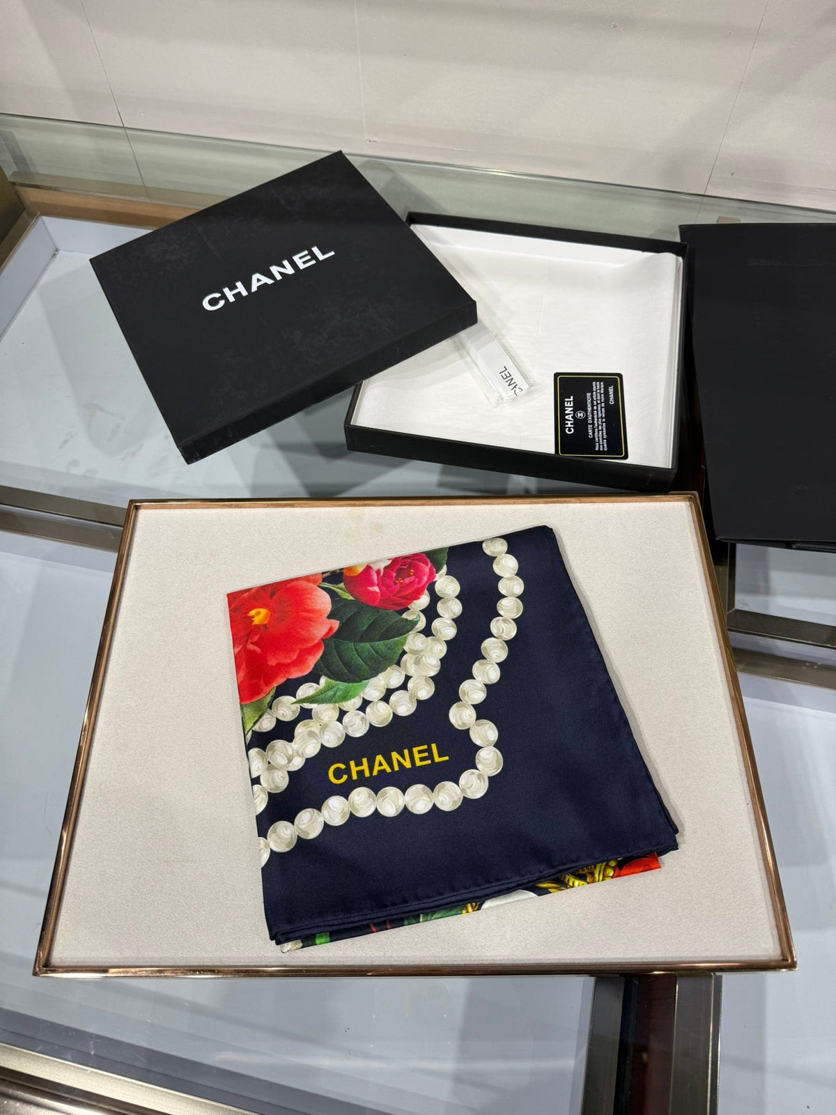 CC Bandana 90 Scarf Navy Blue Colorful Silk Satin