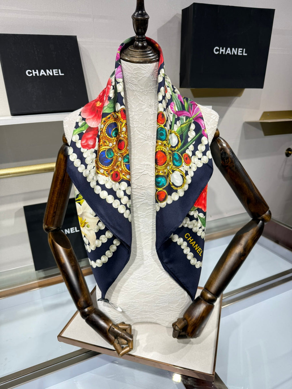 CC Bandana 90 Scarf Navy Blue Colorful Silk Satin