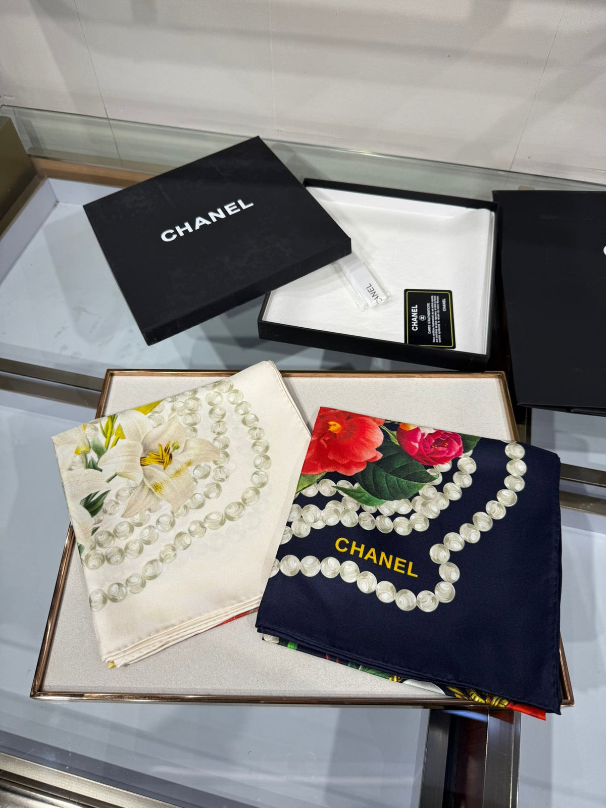 CC Bandana 90 Scarf Navy Blue Colorful Silk Satin