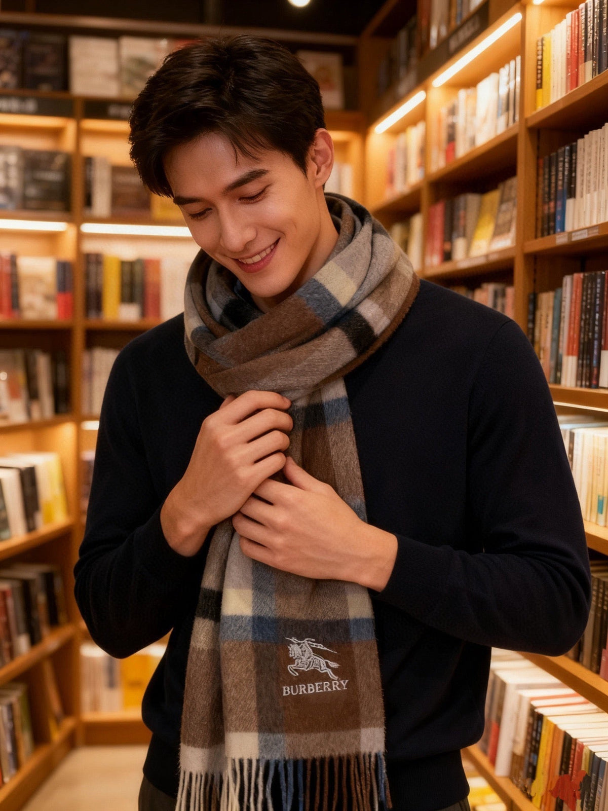 BBR Long Scarf 30*180cm Black Grey Brown Cashmere 168152