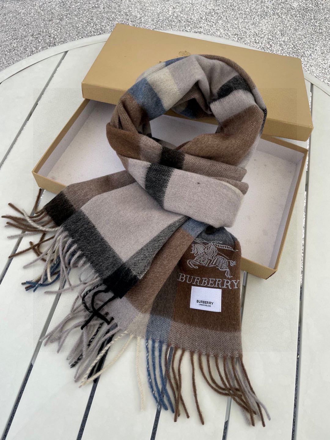 BBR Long Scarf 30*180cm Black Grey Brown Cashmere 168152