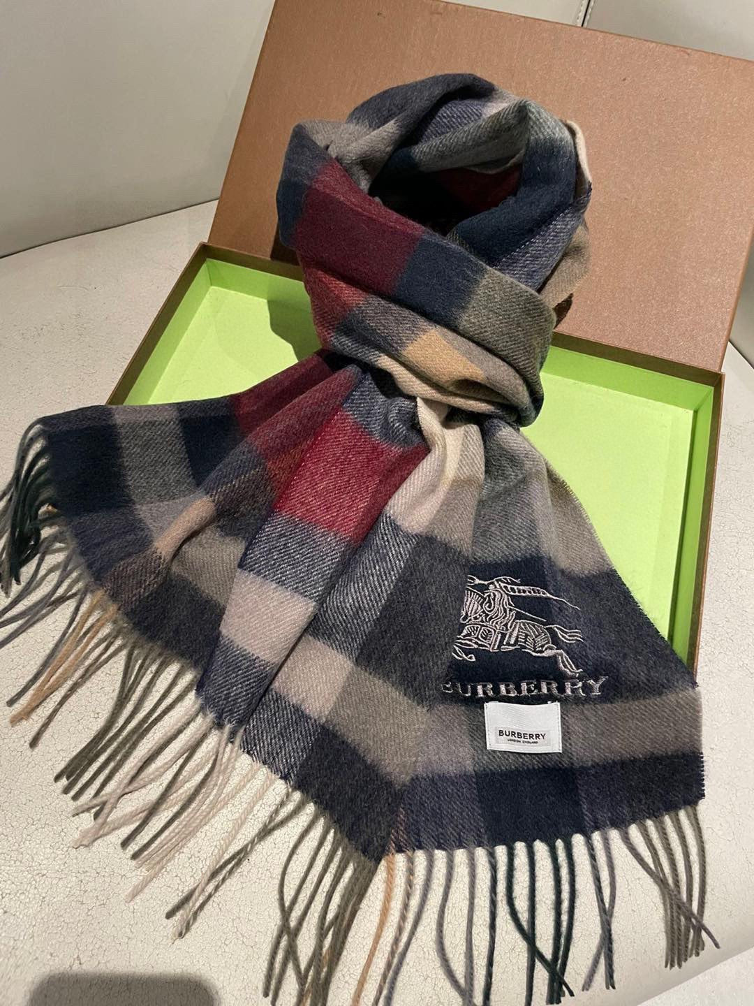 BBR Long Scarf 30*180cm Black Burgundy Beige Cashmere 168153