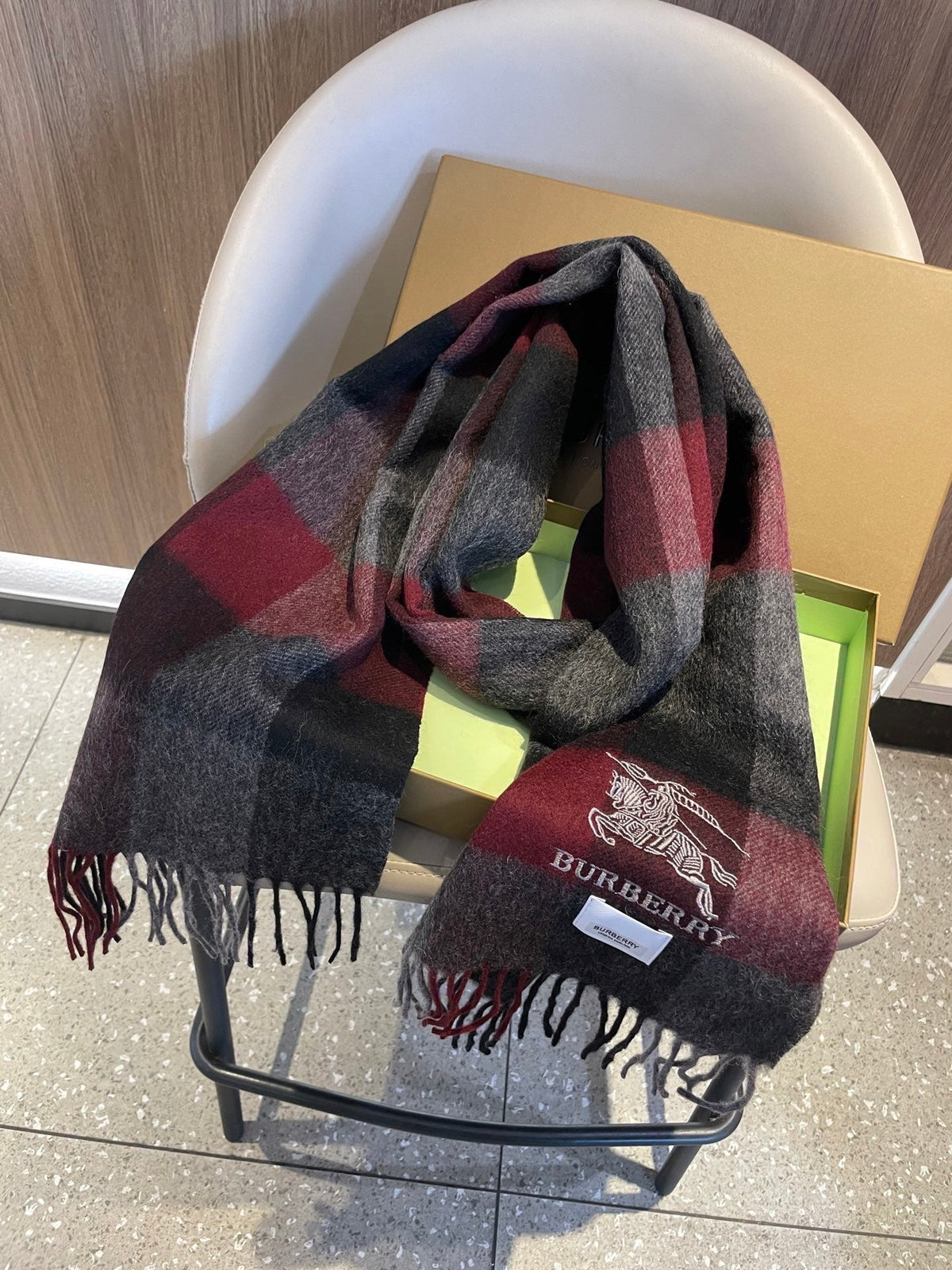 BBR Long Scarf 30*180cm Black Burgundy Cashmere168154