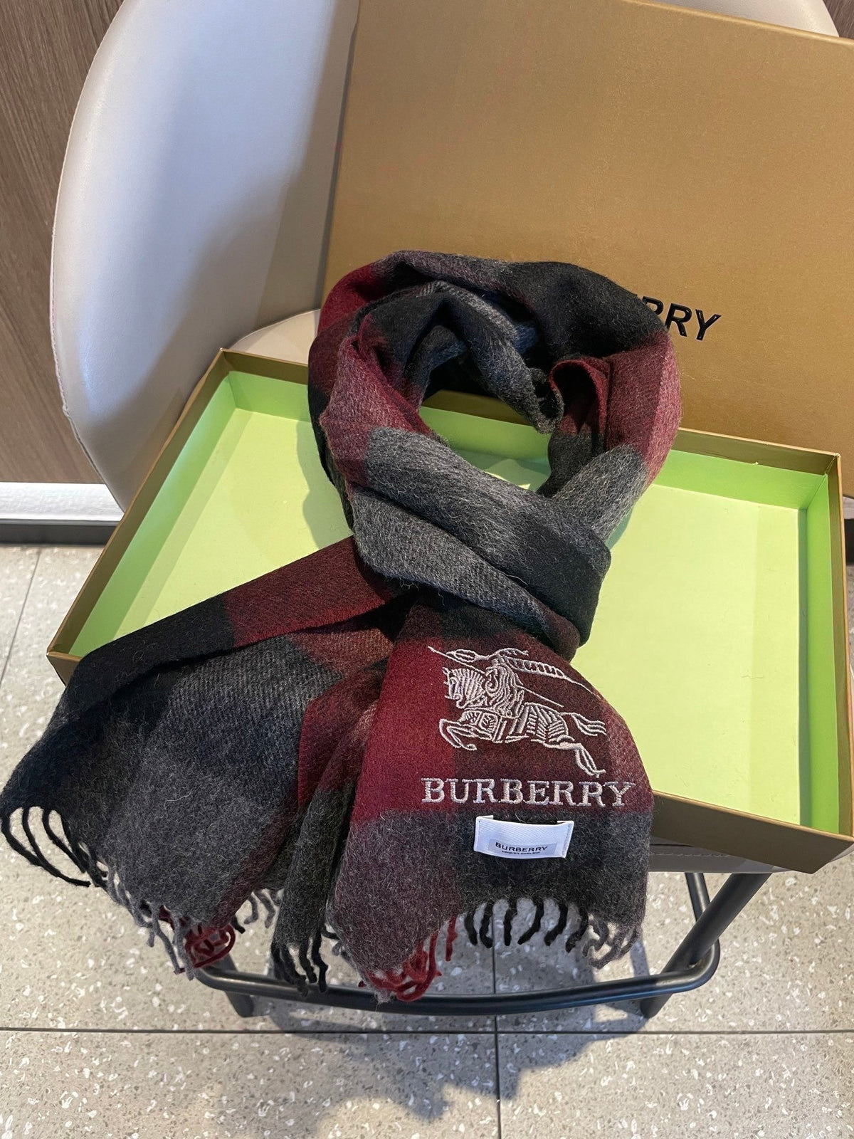 BBR Long Scarf 30*180cm Black Burgundy Cashmere168154