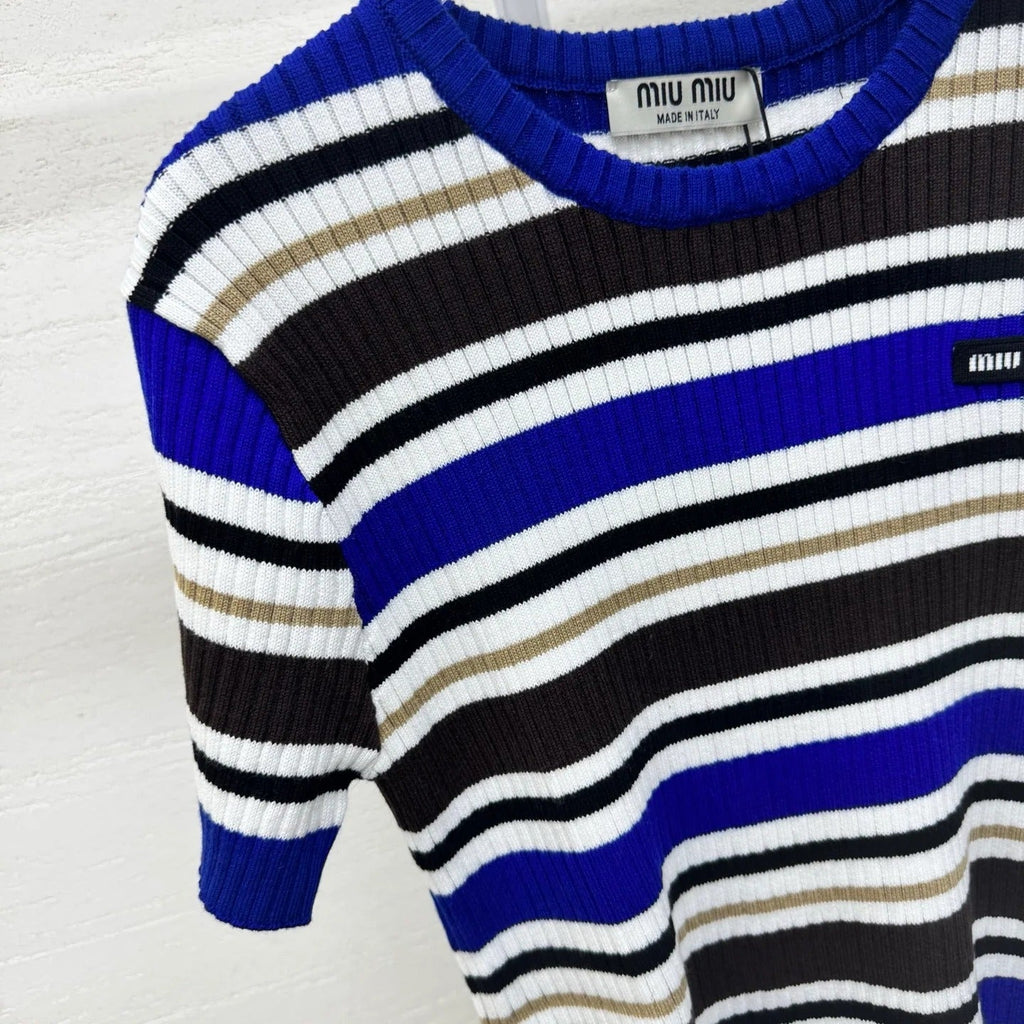 Miumiu 2026 Striped T-shirt Blue White Brown Wool Cashmere 356974