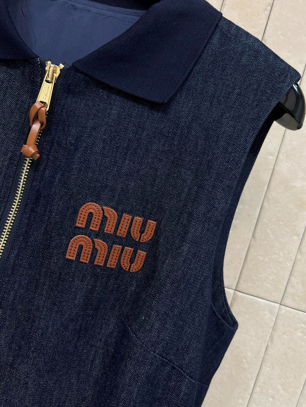Miumiu 2026 Denim Sleeveless Dress Dark Blue Cotton 357003