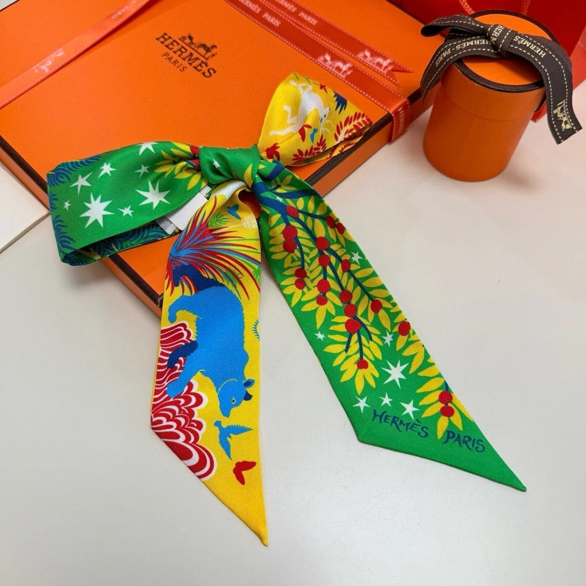 HERMES 25S SILK NECKERCHIEF 86 IN SILK 714355