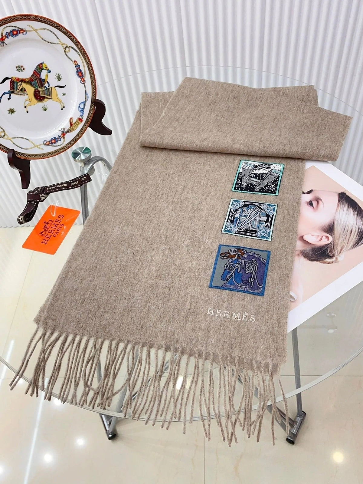 BADGES SOIE MUFFLER 180 CM SCRAF IN TAN BROWN CASHMERE