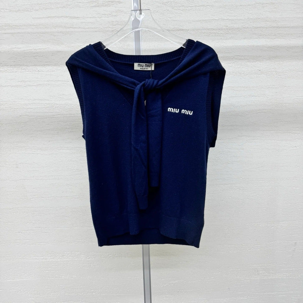 Miumiu 2026 Vest With Scarf Gray Blue Red Wool Cashmere 356954