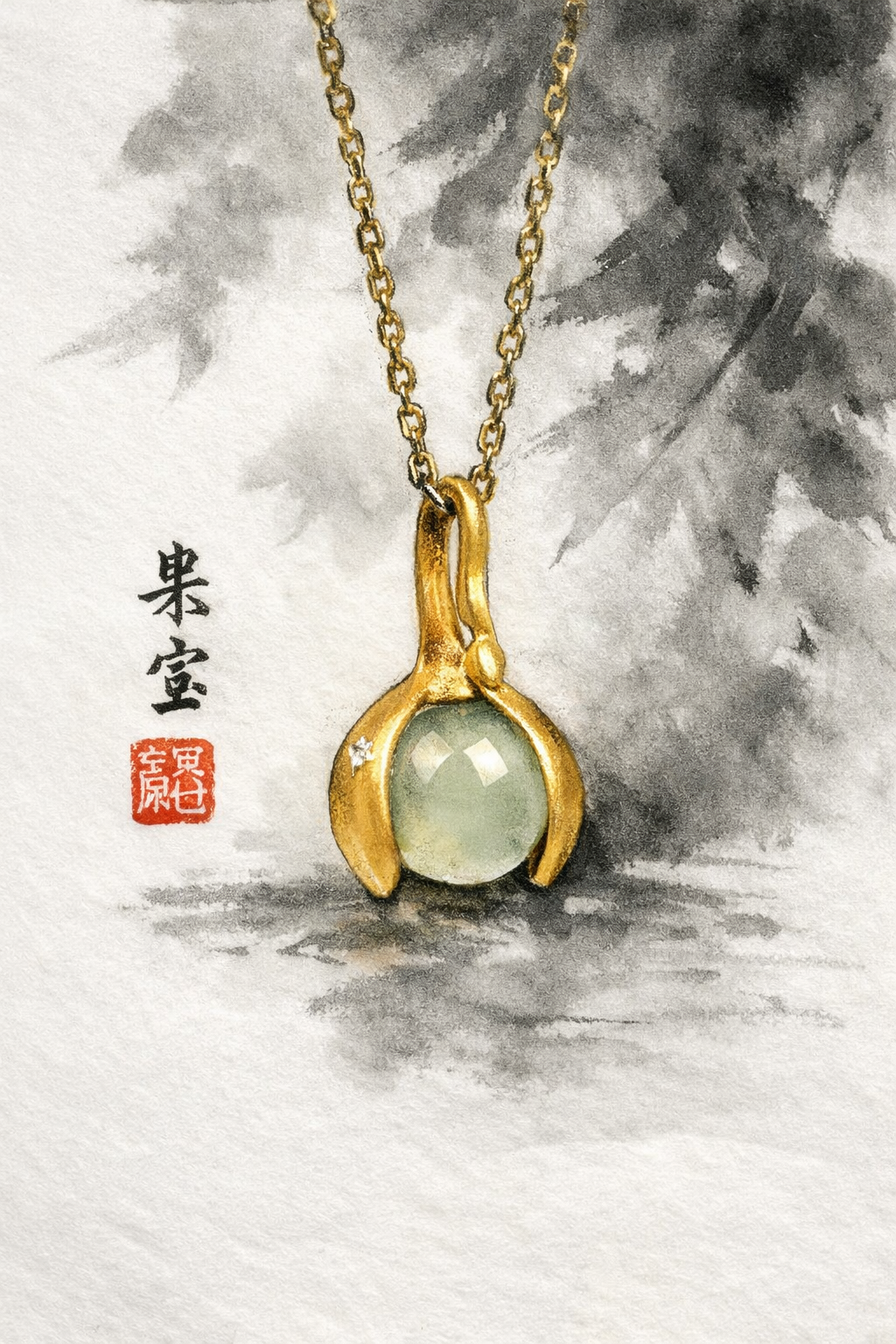 Gentle Essence Hetian Jade Pendant Necklace¨C S925 Sterling Silver with Ancient Gold Finish