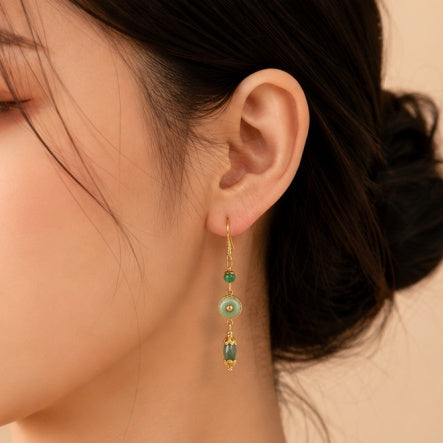 Natural Green Jade Lucky Ear Ring