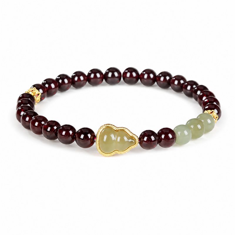 Jadeite Gourd Garnet Bracelet-Fortune in Motion