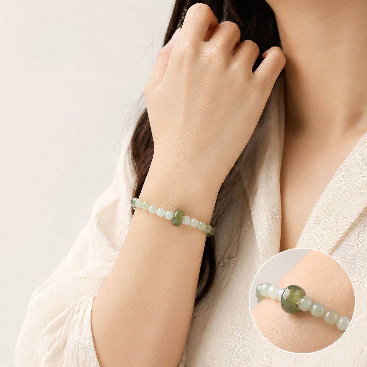 Green Jade Gradient Bead Bracelet ¨C Calm Flow & Balance Energy