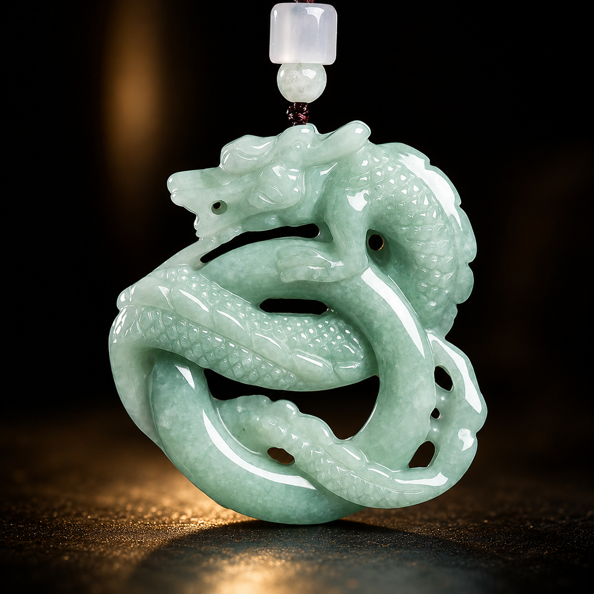 Prosperous Ascent Jade Dragon Pendant